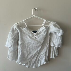 Women’s Hommage white ruffle off the shoulder blouse top M